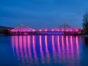 Anlässlich des Weltpankreaskrebstags erstrahlt das Blaue Wunder in kräftigem Lila. Foto: Ronald Bonss