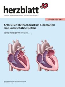 Titel des herzblatt-Sonderhefts der Deutschen Herzstiftung „Arterieller Bluthochdruck im Kindesalter: eine unterschätzte Gefahr“. Bild: Deutsche Herzstiftung/medicalARTWORK