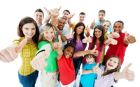 Large group of people with their thumbs up.