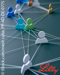 A concept that expresses the hyper-connected society of modern society by connecting people icons with lines, 3d rendering