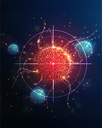 Abstract vertical illustration of targeting cancer cell made of