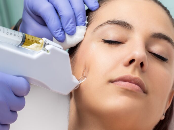 Klientin erhält eine Schönheitsbehandlung beim Dermatologen