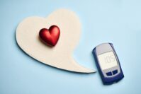 Diabetes concept with glucose meter and sugar heart